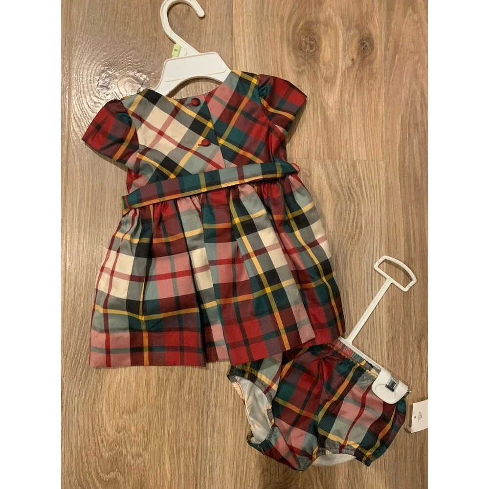 Ralph Lauren Baby Girl 3M Tartan Plaid Holiday Dress Bloomers 2PC NWT $75